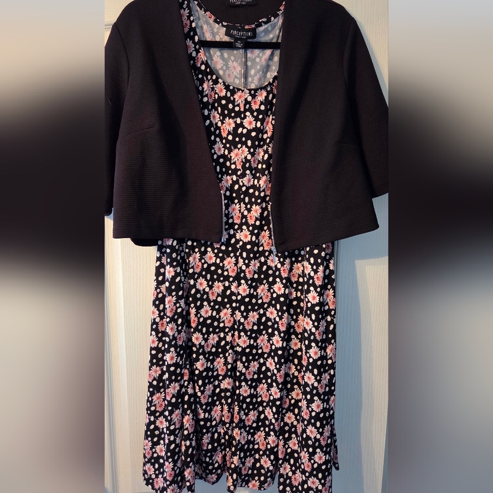 Perceptions Black and Pink Floral Dress with Jacket